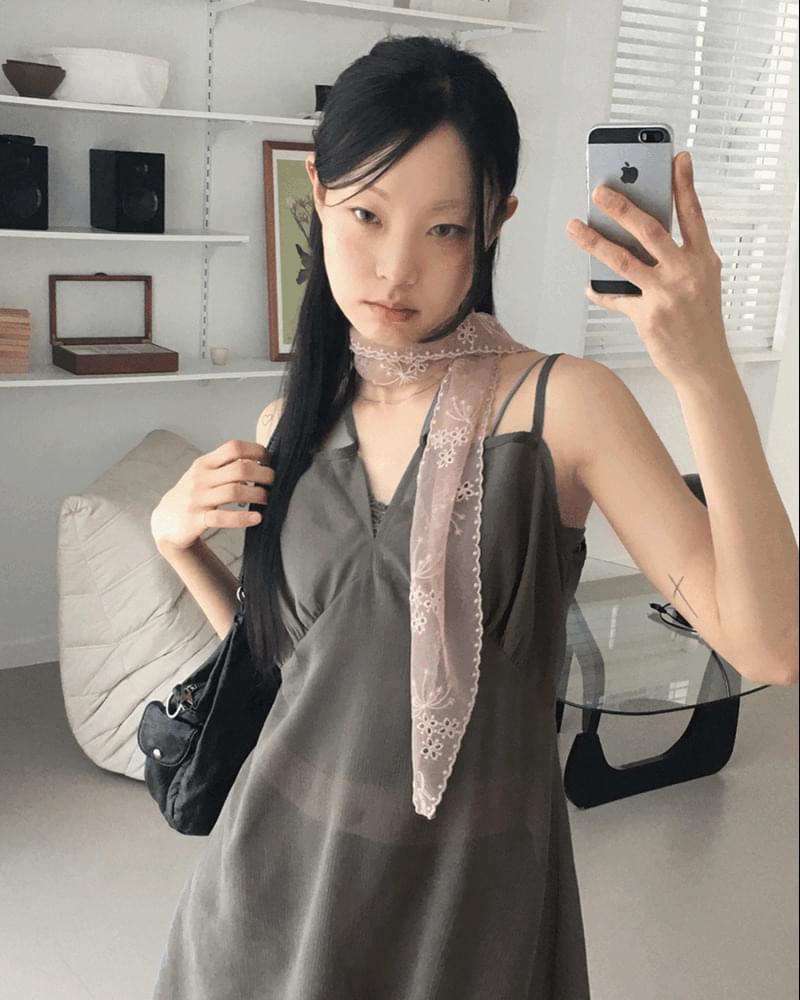 르타 빈티지 레이스 펀칭 시스루 꽃 스카프