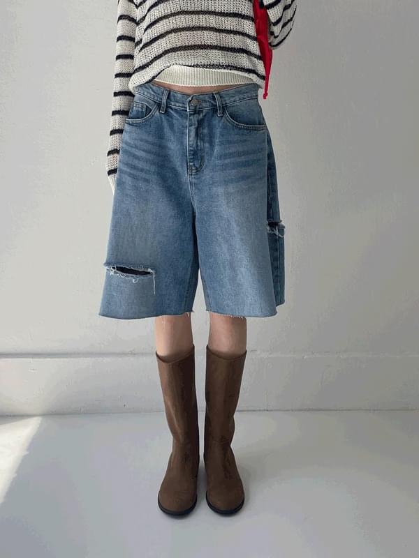 673 cutting bermuda denim pants