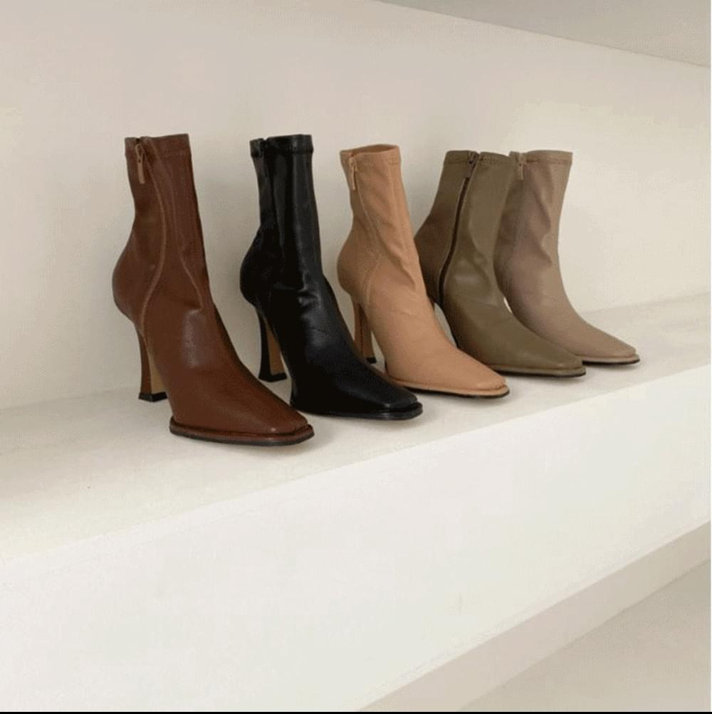 9cm long leg fit leather slim Spandex square toe matte side zipper Socks ankle boots Spandex boots 6col