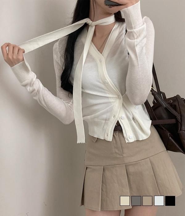 鈕扣開衫附長圍巾