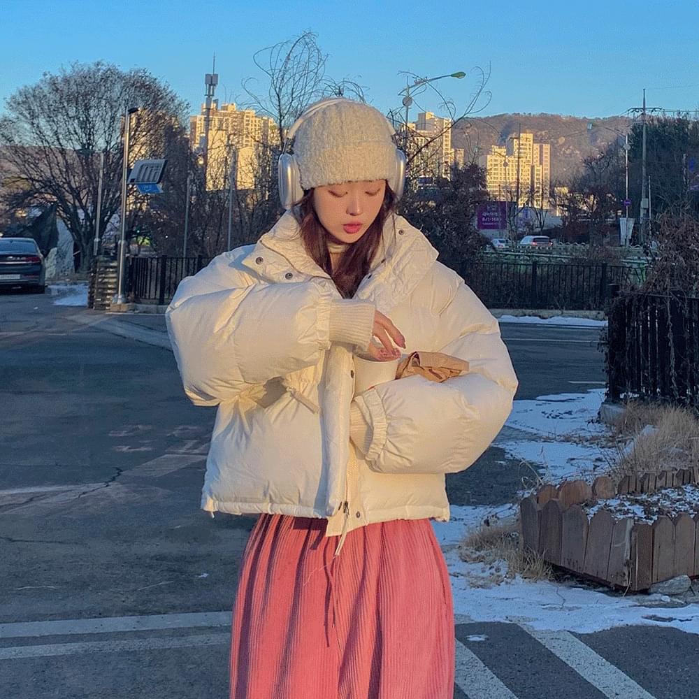 Abang overfit high neck matte crop padding wellon filling hem string short down Jacket Loose-fit winter outerwear 6col