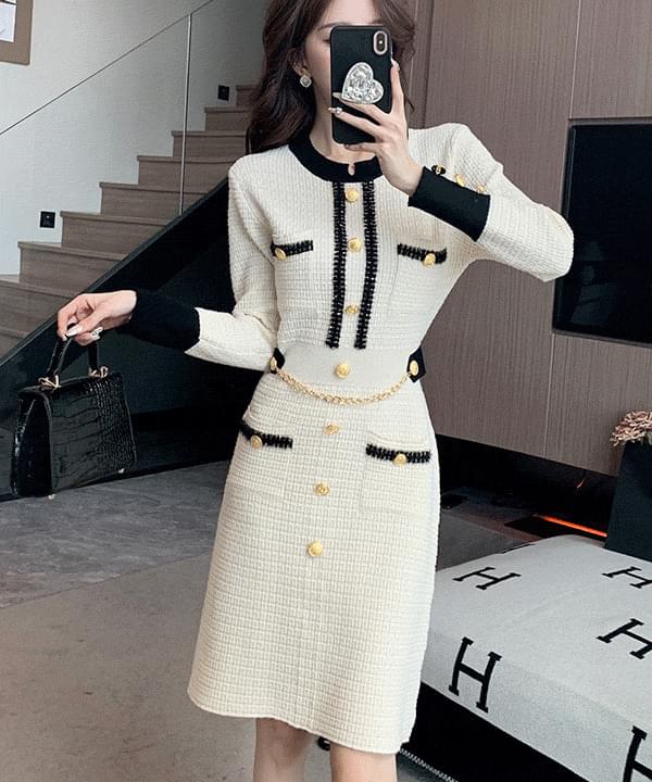 Bouygues Waffle Tweed Knitwear Dress