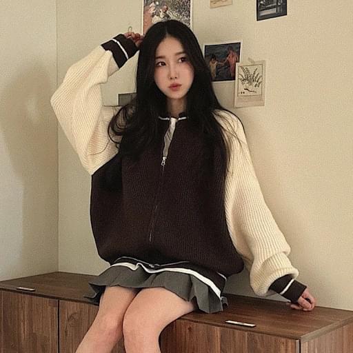 Color Blocking Nagrang Overfit Varsity Two Way Knitwear Zip-up 5color