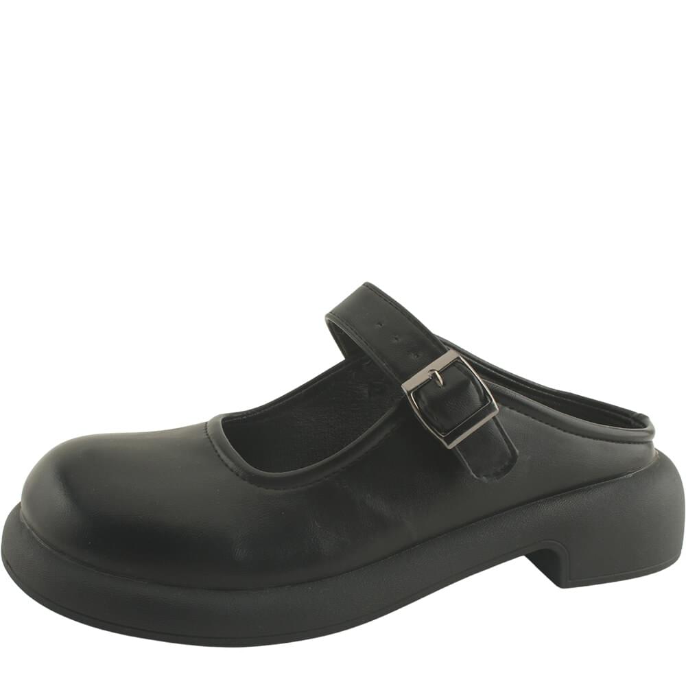 Buckle Mary Jane Soft Block Heel High Heel Bloafer Black