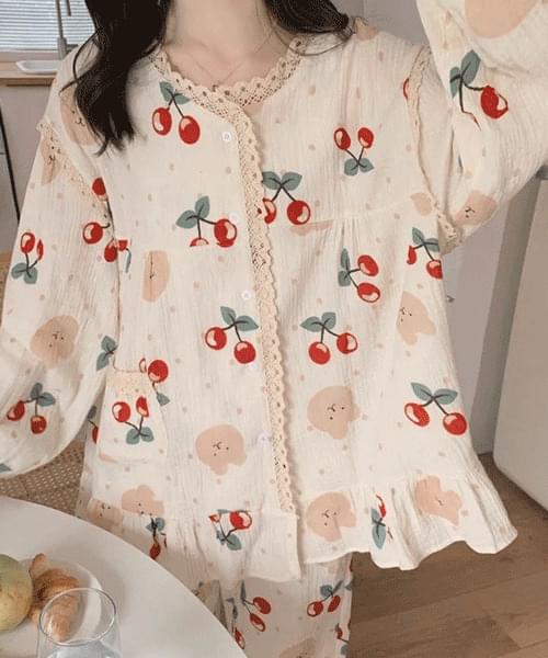 Lovely lace frill loose fit banding pajama set