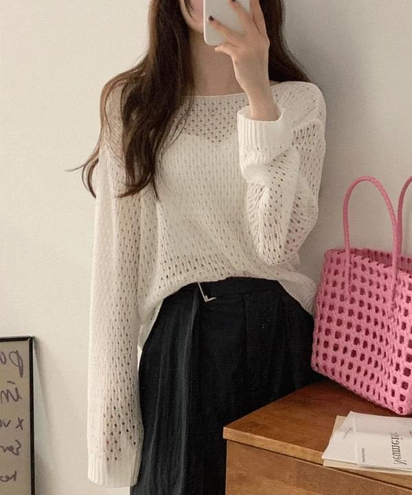 Kains Loose-fit punching boat neck see-through net Knitwear 