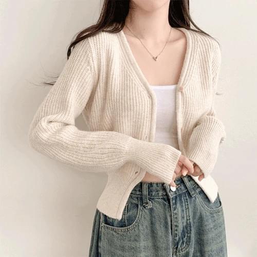 Bay Hatchi V-Neck Semi Crop Knitwear Cardigan