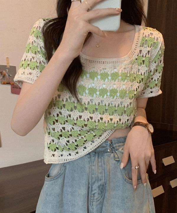 Valencia embroidered crochet short sleeve T-shirt (Ships Today)