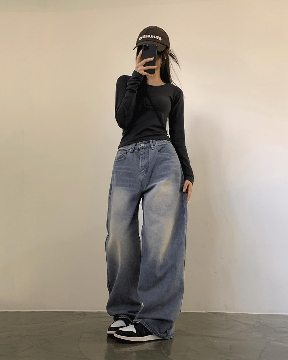 Callow Faded Long Wide Denim Pants