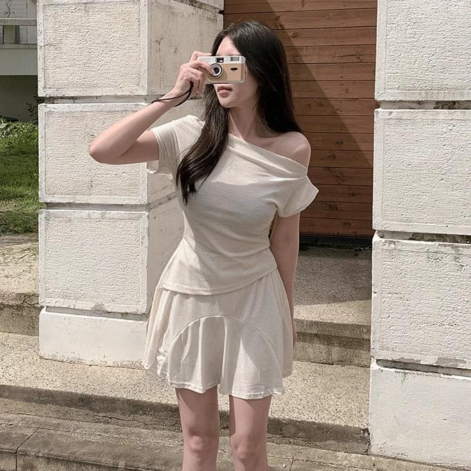 Ribbed Linen T-Shirt Skirt Set -2 Colors