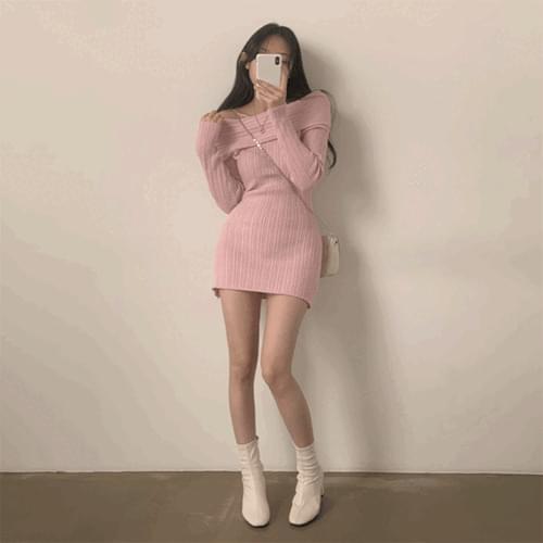 Boyfriend Heart Off Shoulder Knitwear Mini Dress