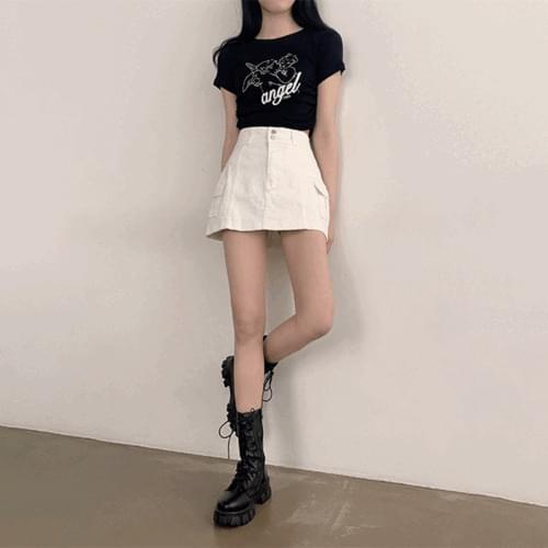 Dewey high-waisted two-button pocket cargo mini skirt