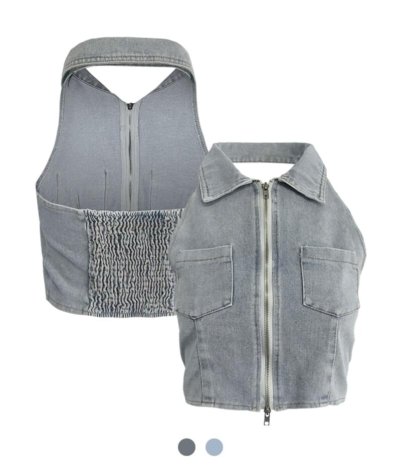 Denim Smoke Halter Top