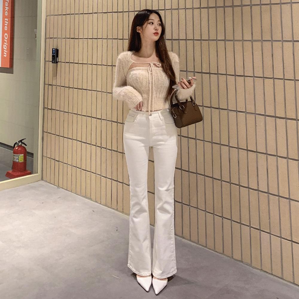 Long leg fit tight Spandex legend long Flared pants high waist waist banding long trumpet cotton pants white black SML