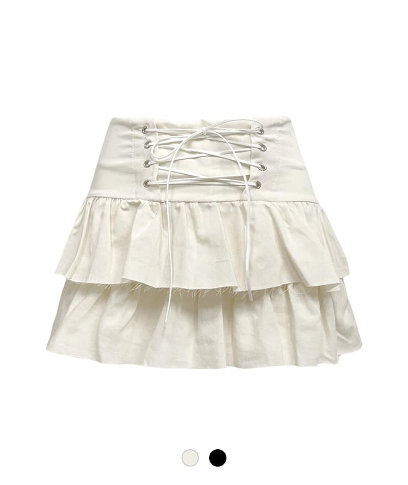 Eyelet flare mini skirt