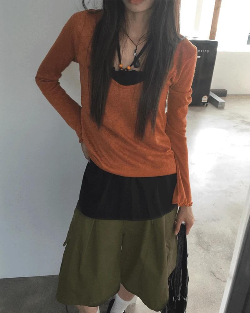 Ravel Deep U-neck Two Way One Dress Long Knitwear T-shirt