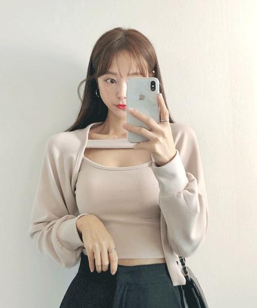 Creamy Latte Sleeveless Tea Strap Bolero Cardigan Set