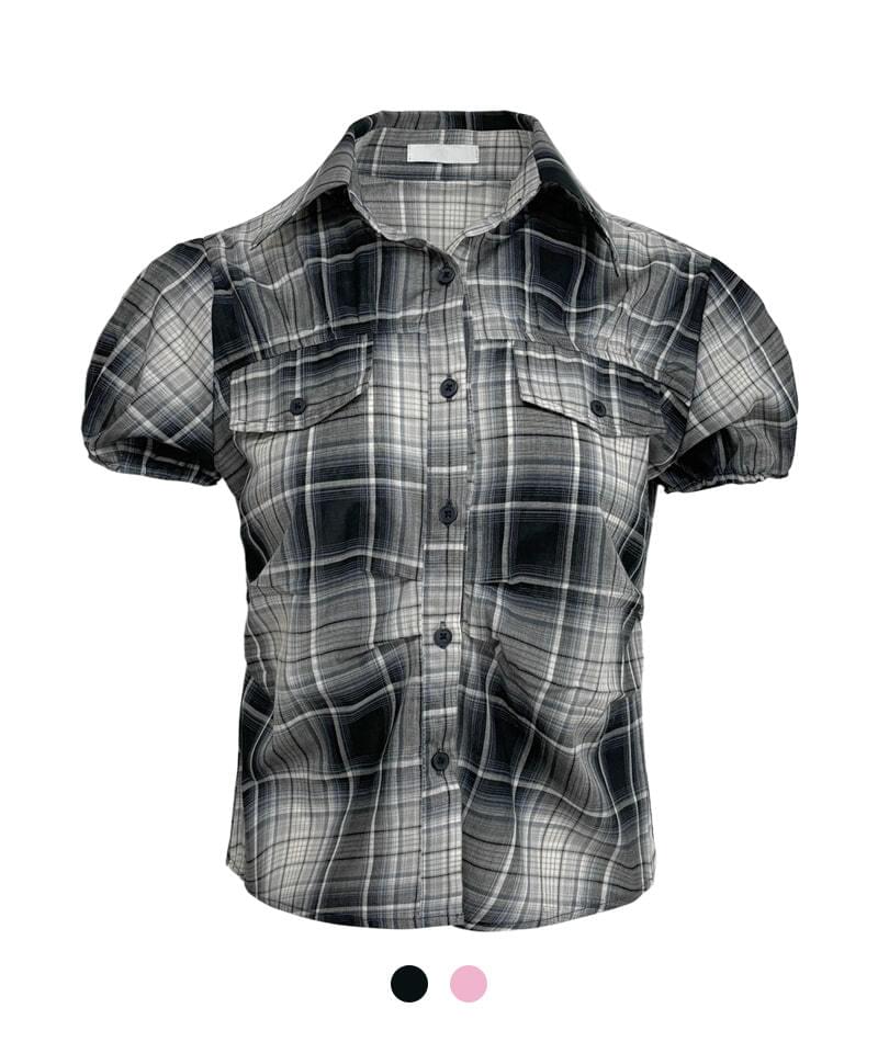 Tahini Check Shirring Shirt