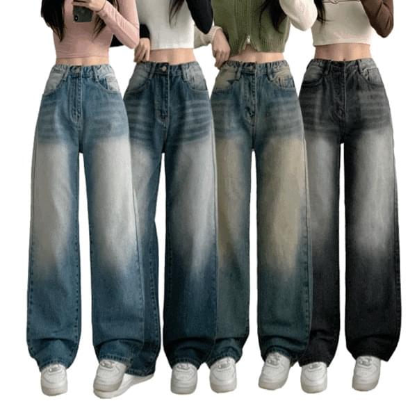 Marker Faded Y2K Side Faded Denim Wide Jeans