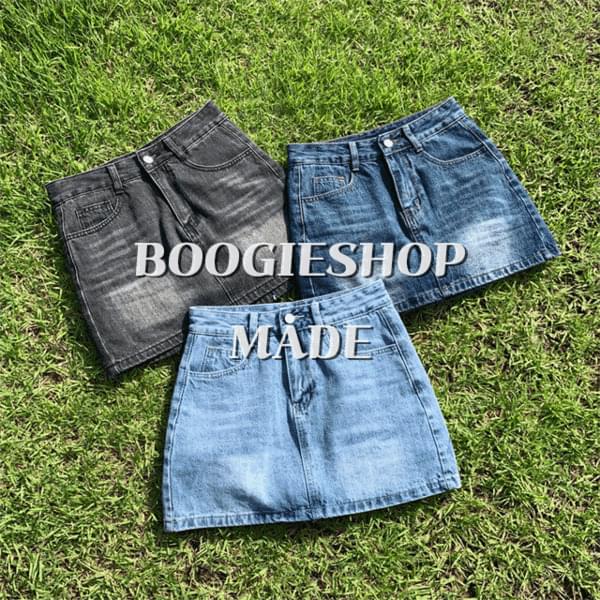 Off-season special price lower Faded denim mini skirt