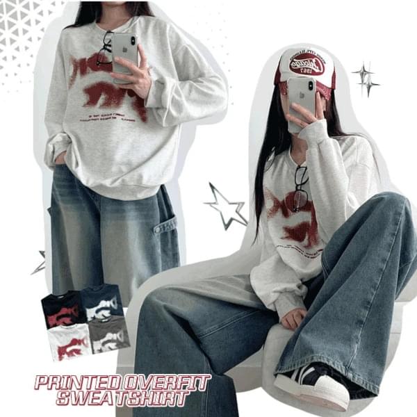 New and Brush Printing Boxy-fit Long Sleeve Man to Sweatshirt Tee
