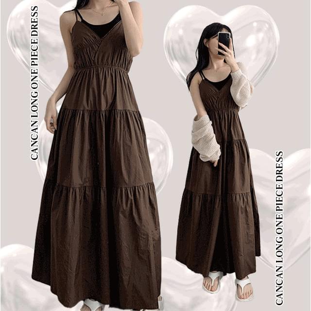 Sunlight rustling back ribbon bustier cancan sleeveless strap long one Dress