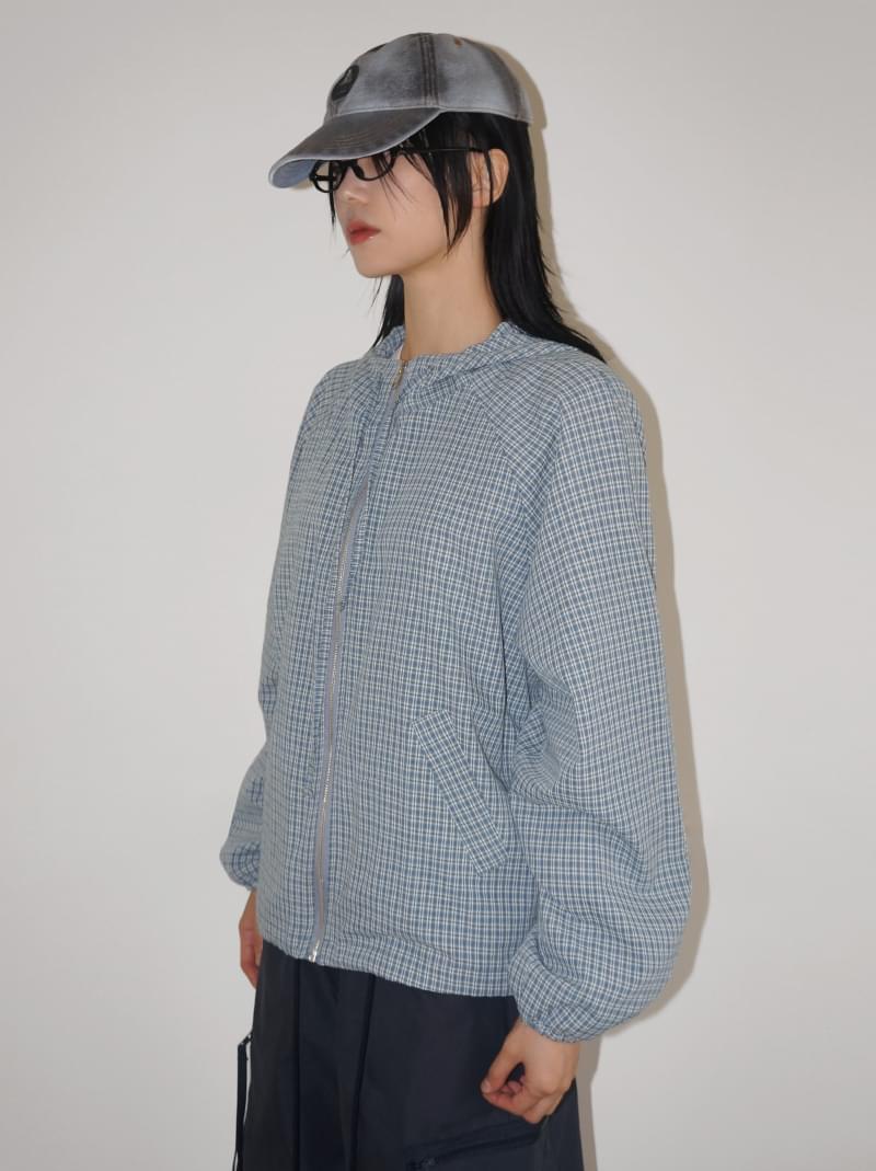 SMALL CHECK HOOD JP (blue / brown)