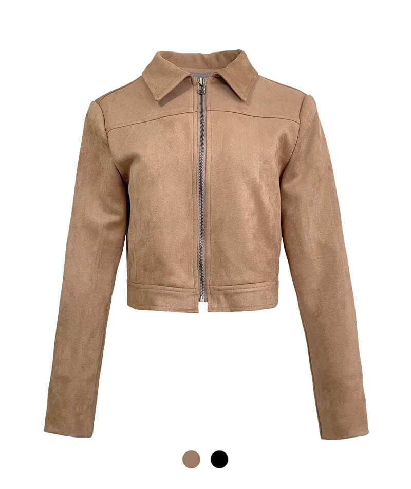 Suede collar zip-up jacket