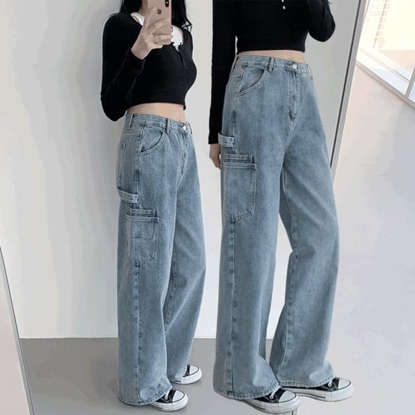 Cant Hip Mood Blue Blue Faded Carpenter Wide Denim Pants P0006056