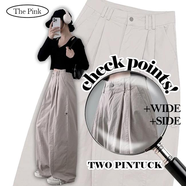 Easy High Waist Two Pin Tuck Split Curve Wide Pants