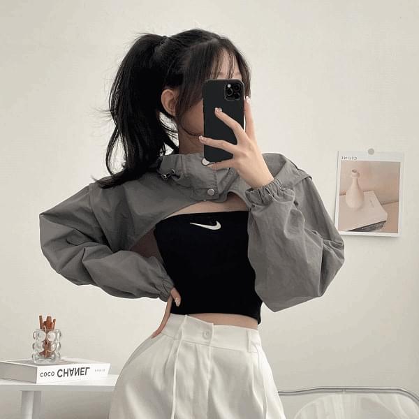 lipkko - Y2K neck cover hood underboob jacket windbreaker