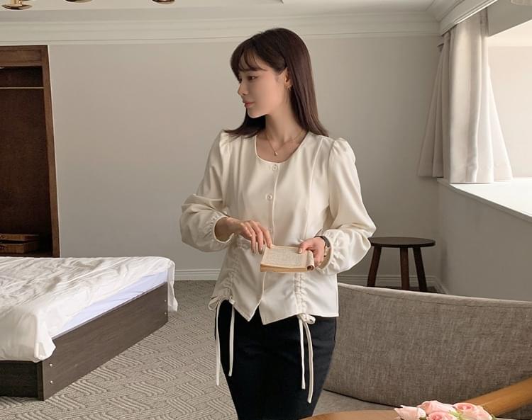 BONCHEL Round Neck Strap Semi-Crop Blouse