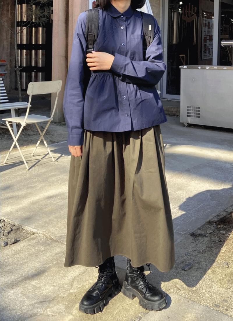 Hand-wrinkled cotton banding long skirt 3 colors