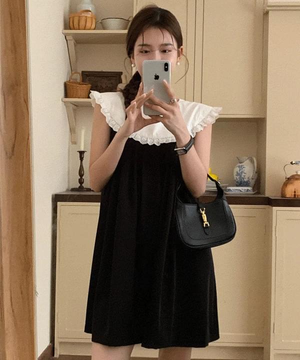 Mabe Lace Round Collar Sleeveless Mini One Dress