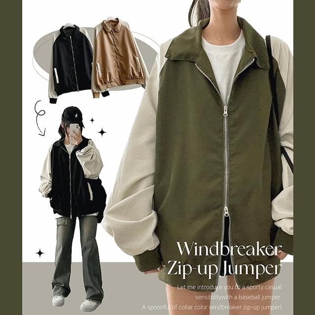 Routine color matching Nagrange collar zip- Jacket