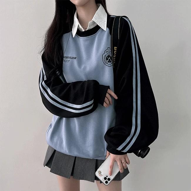 Enri Overfit Two-Line Nagrang Print Sweatshirt