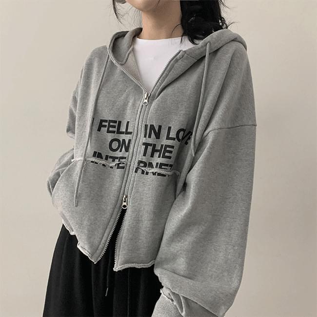 Dodd cutting two-way lettering semi-crop hooded zip-up