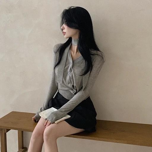 부드러운 텍스쳐 브이넥 머플러 니트 가디건 4color