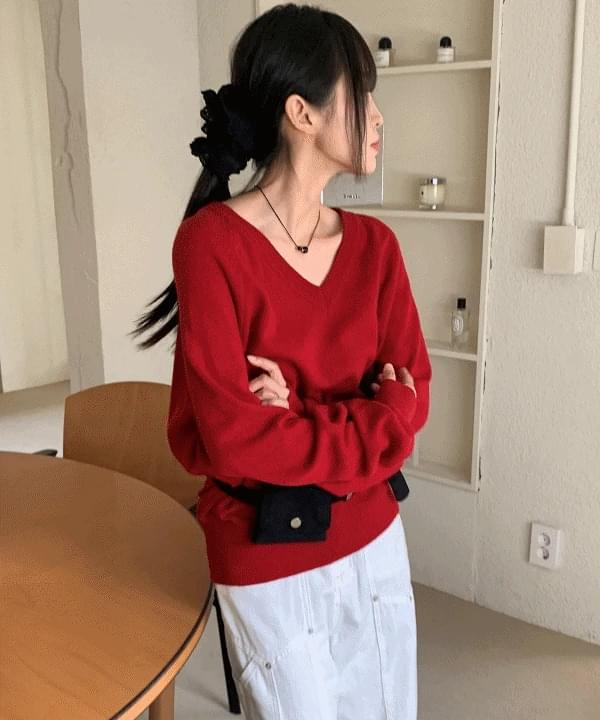 Wushu Loose-fit overfit V- V-Neck Knitwear Spring basic knit 7 colors 針織衫