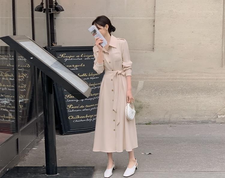 Trevche Unbald Trench Jacket Belt Set Long Dress
