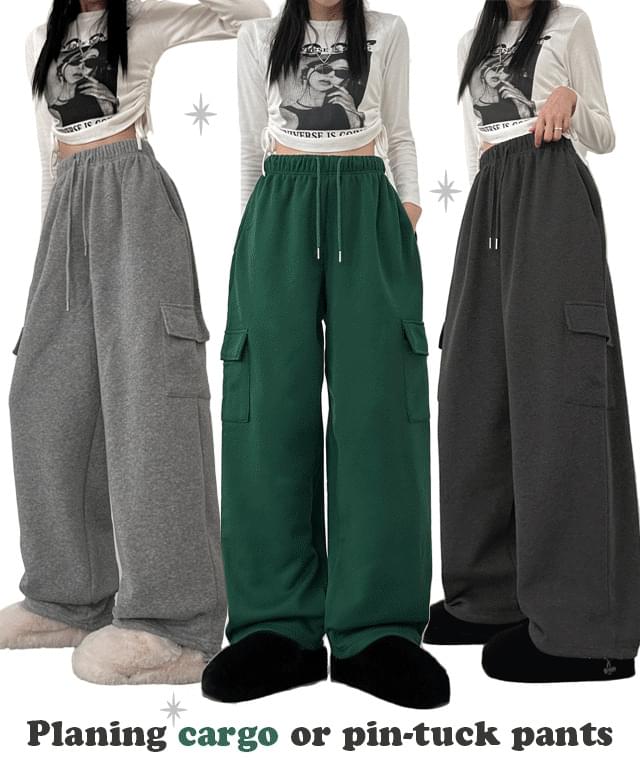 *Additional Fleece-lined*Planning cargo & pin tuck wide pants 長褲