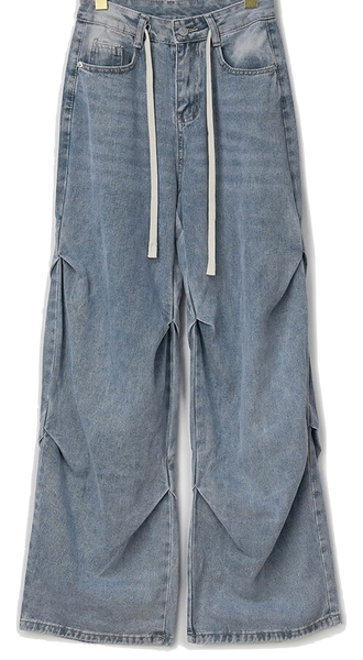 【BAON】Wanko Side Pin Tuck Wide Denim Pants binary01 - Roba side pin tuck wide denim pants - Codibook.