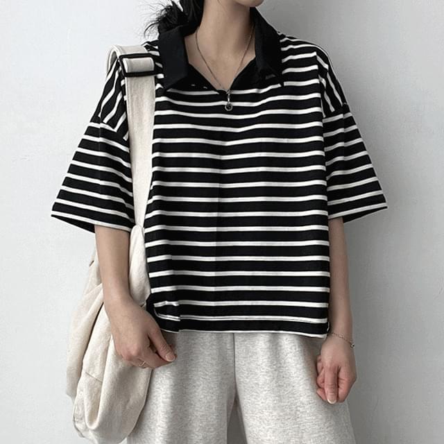 Cream collar Striped short sleeve t-shirt