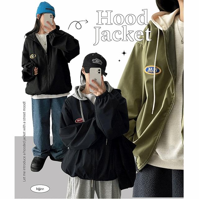 Peak patch color matching hooded Jacket
