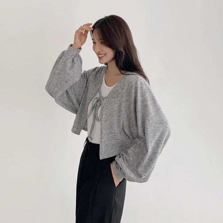 Long Ribbon Strap 5 V-Neck Bolero Cardigan