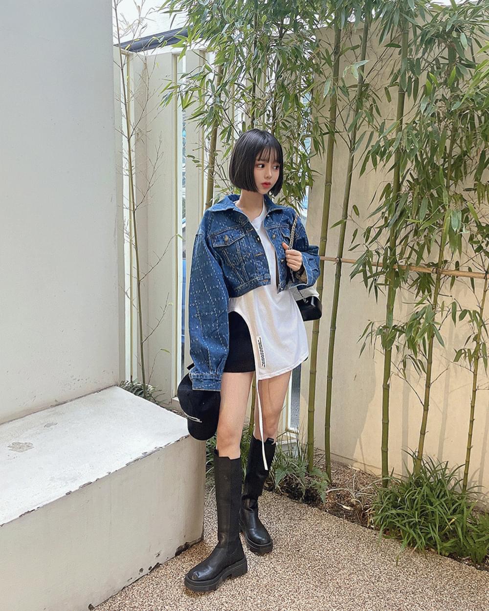 몬드 패치 크롭 청자켓