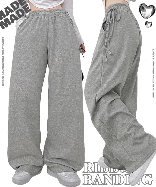 Ribbon banding wide training pants 長褲