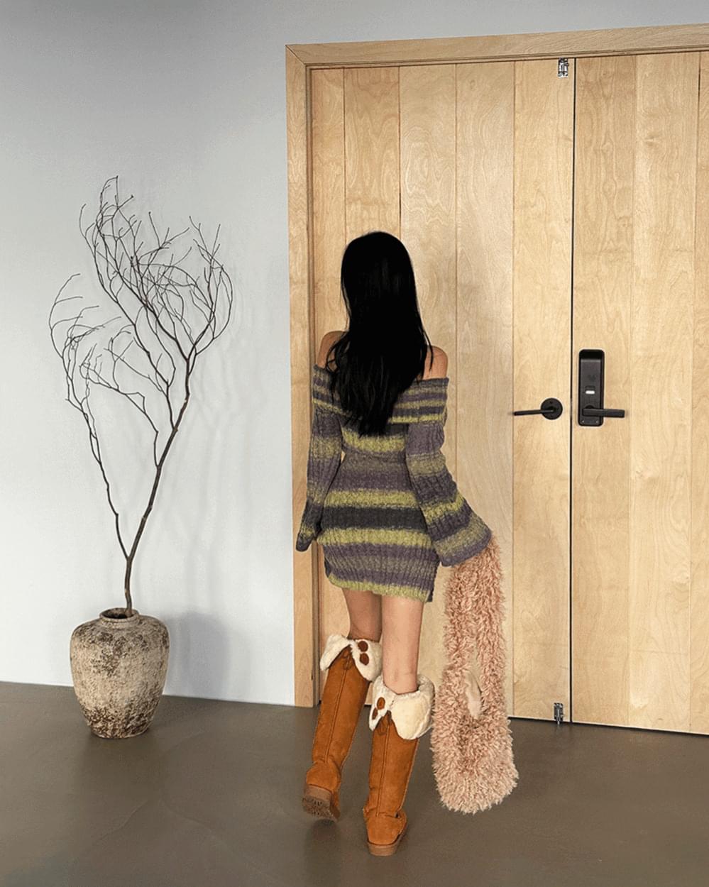 Misa Stripe Off Shoulder Mini Dress 迷你短洋裝