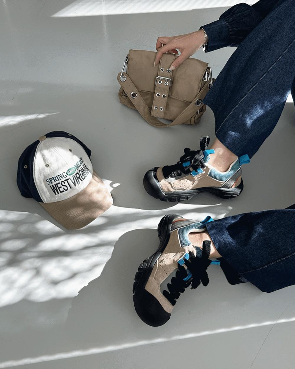 Cowhide ugly block heel sneakers