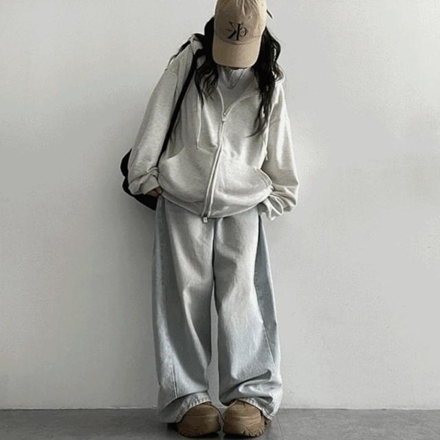 Odotantanjjuri Overfit Plain Hooded Zip-up